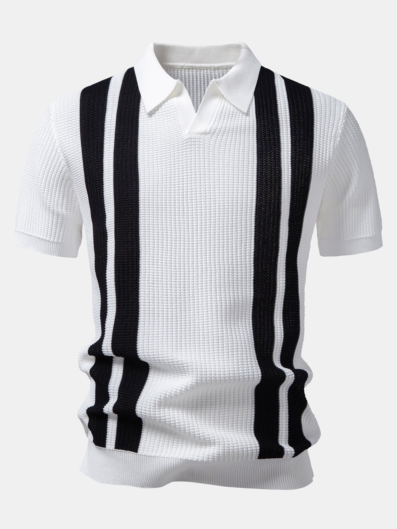 Stripe Johnny Collar Knit Polo & Slim Fit Tapered Trousers
