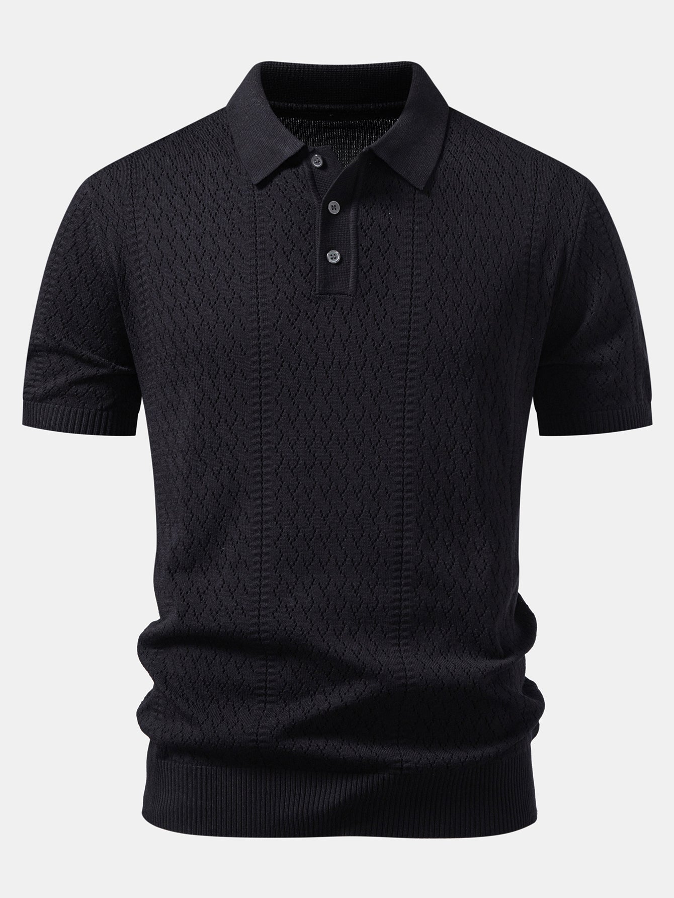 Geometric Jacquard Open Knit Polo & Straight Leg Linen Pants