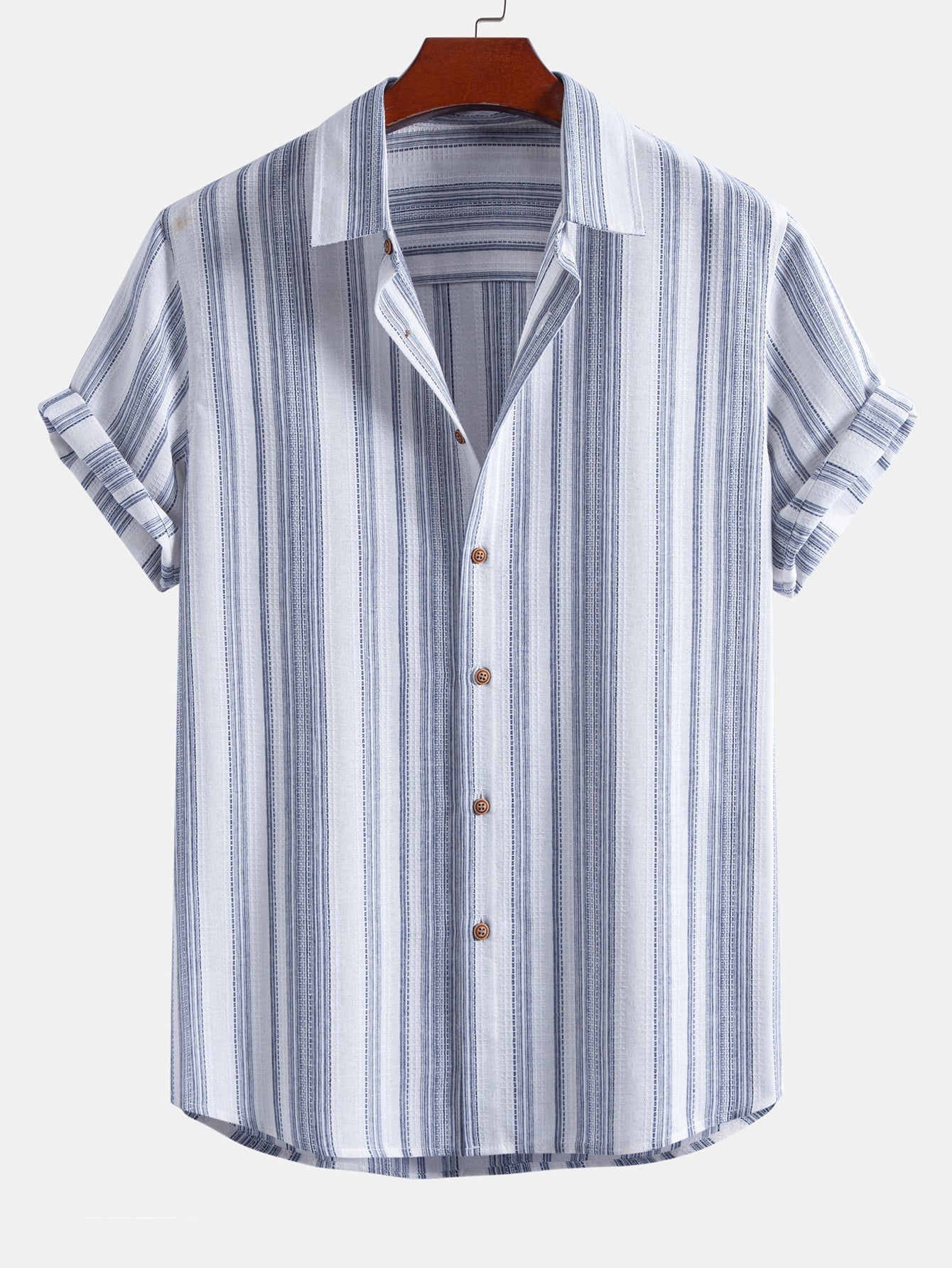 Stripe Linen Look Button Up Shirt & Crinkle Textured Straight Leg Pants