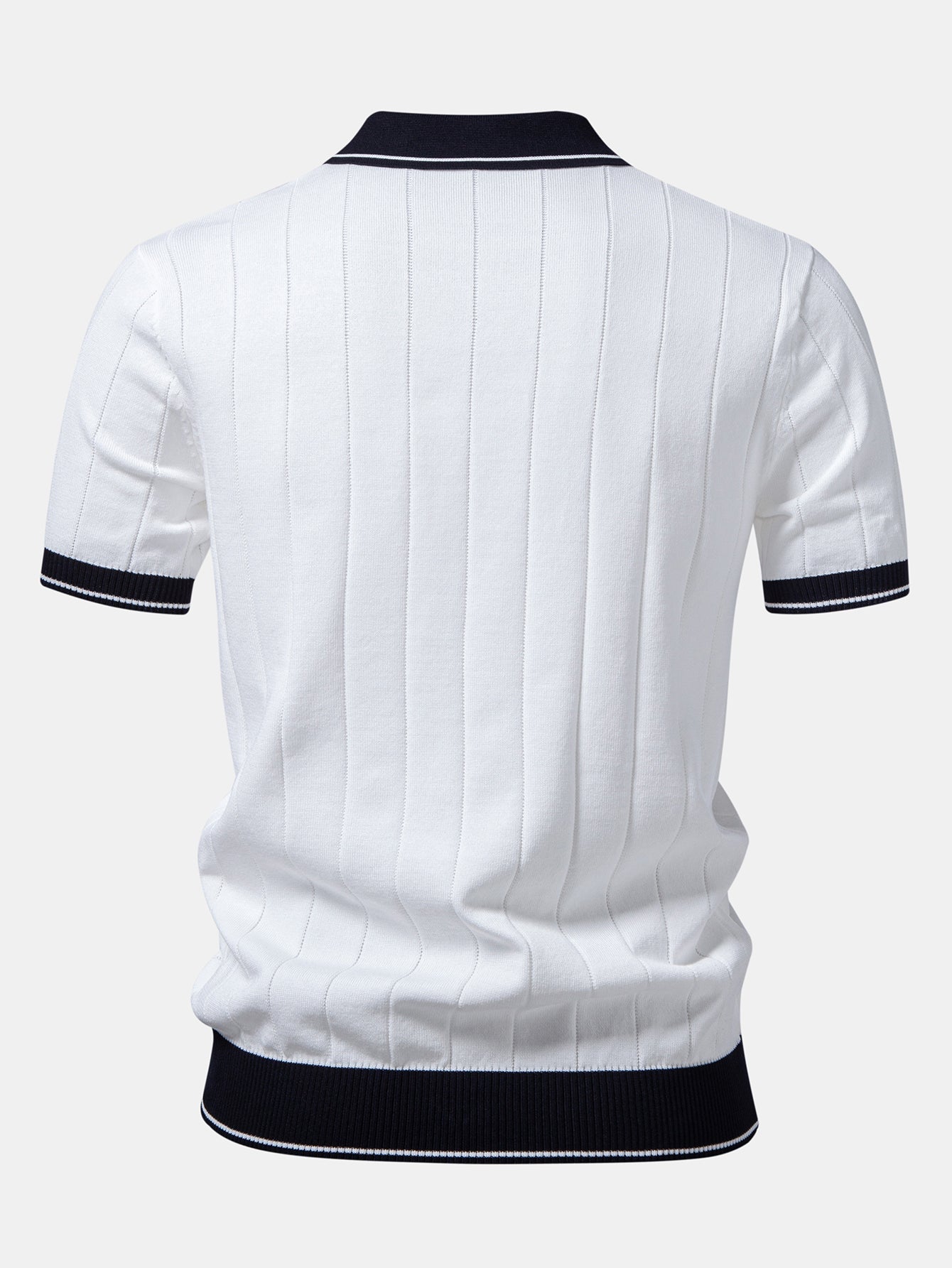 Contrast Trim Ribbed Johnny Collar Knit Polo & Slim Fit Tapered Trousers