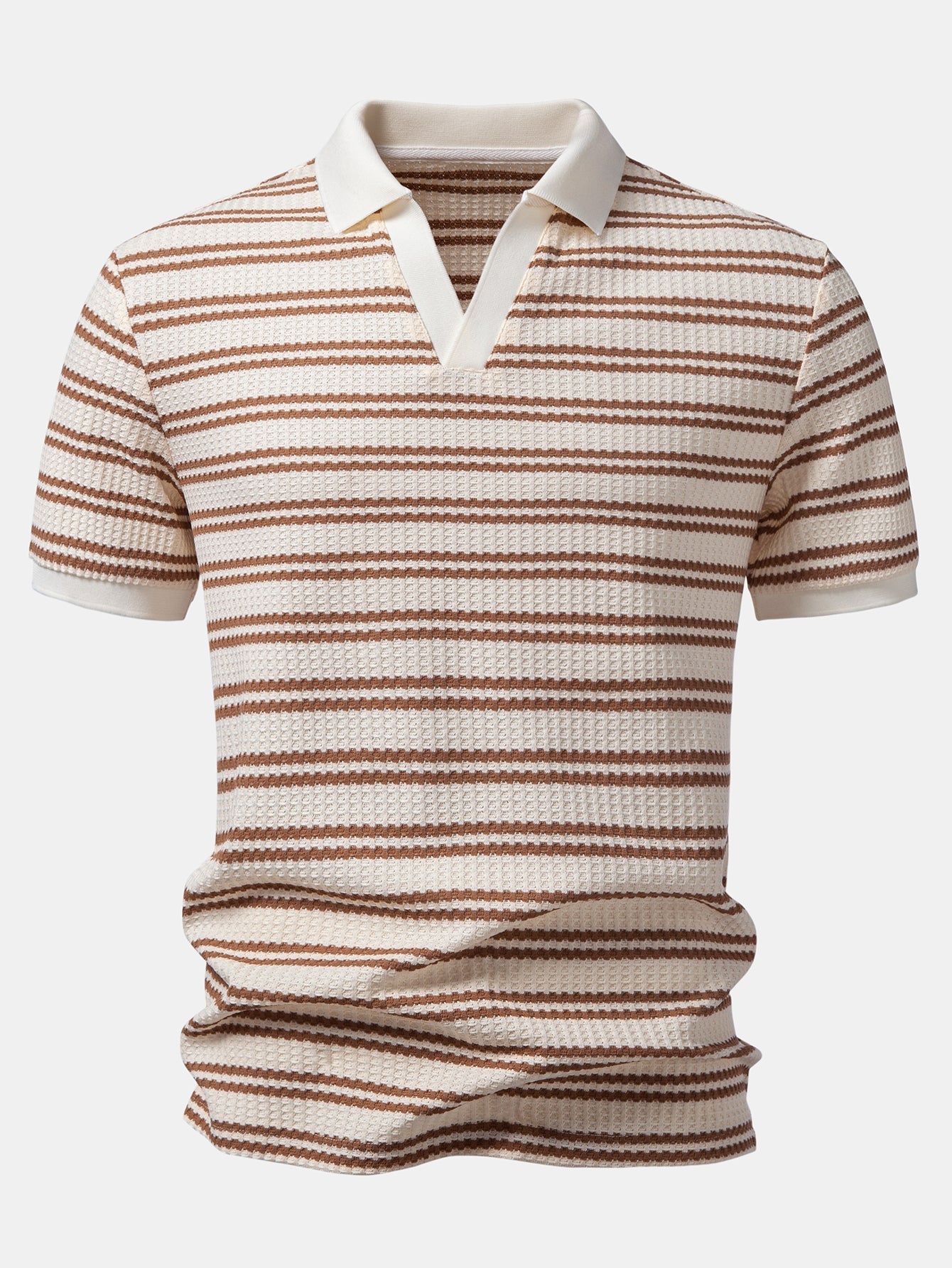 Stripe Waffle Johnny Collar Polo & Slim Fit Tapered Trousers
