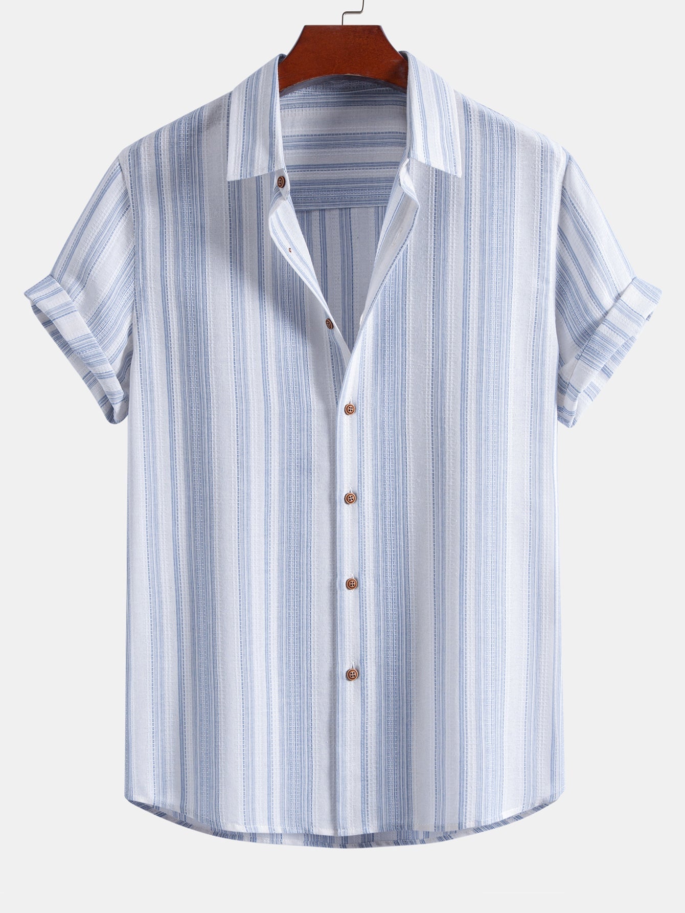 Stripe Linen Look Button Up Shirt & Crinkle Textured Drawstring 5" Shorts