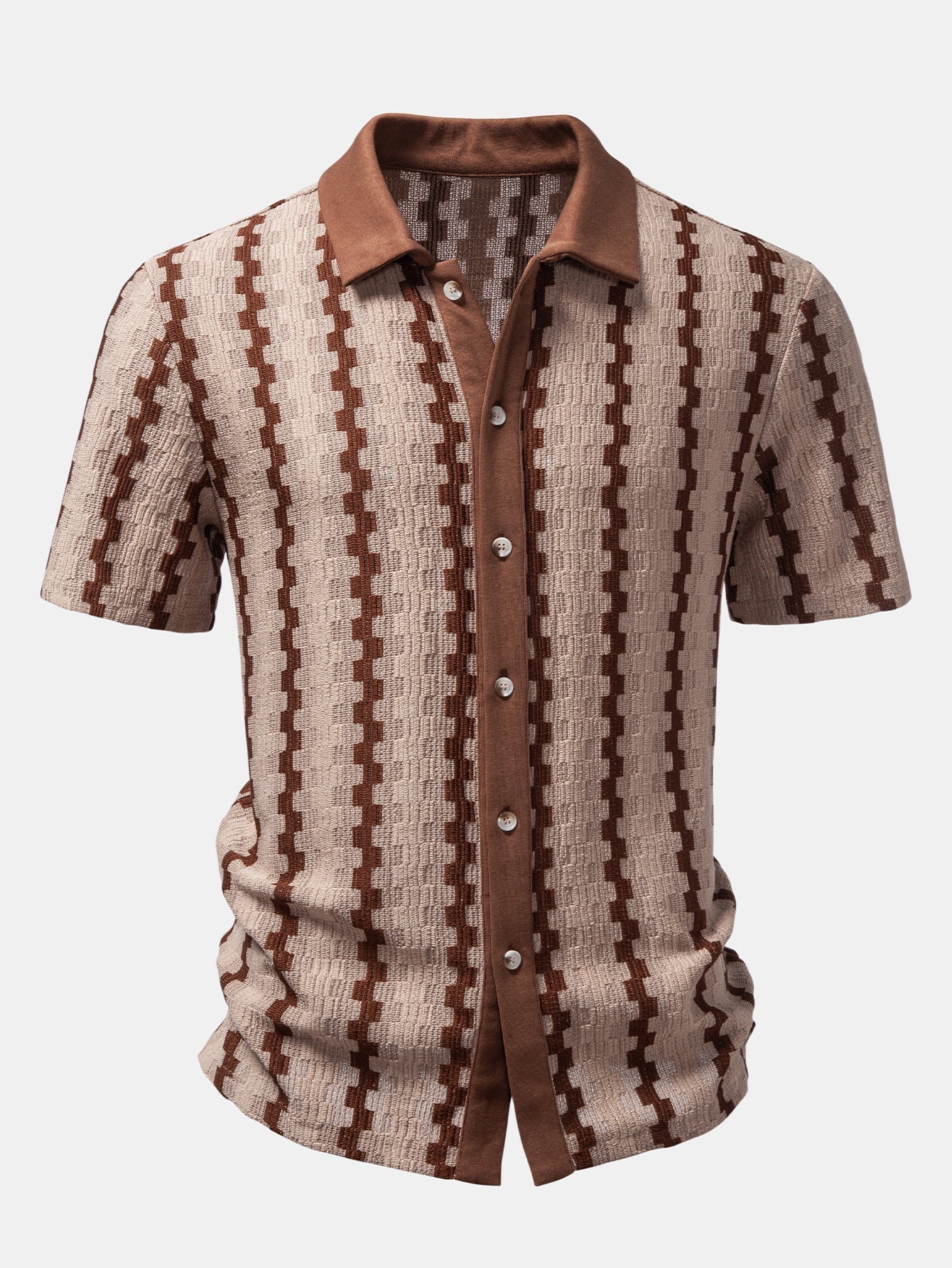 Plaid Jacquard Button Up Shirt & Straight Leg Linen Pants
