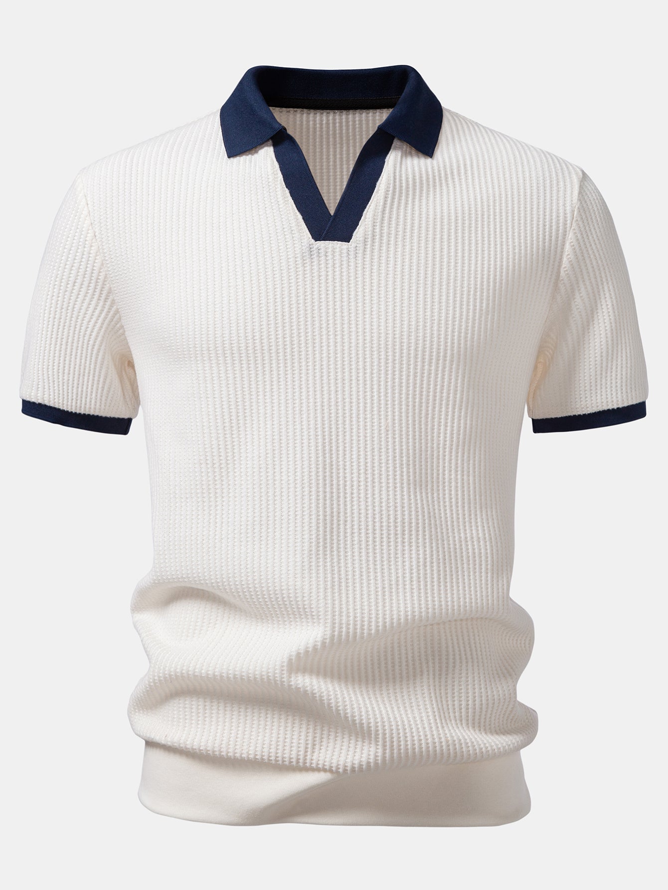 Contrast Knit Waffle Johnny Collar Polo & Slim Fit Tapered Trousers