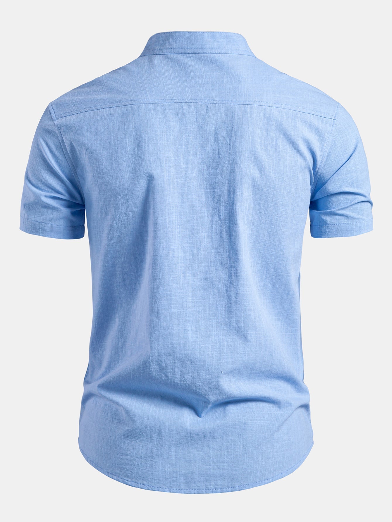 Short Sleeve Linen Look Stand Collar Shirt & Slim Fit Tapered Trousers