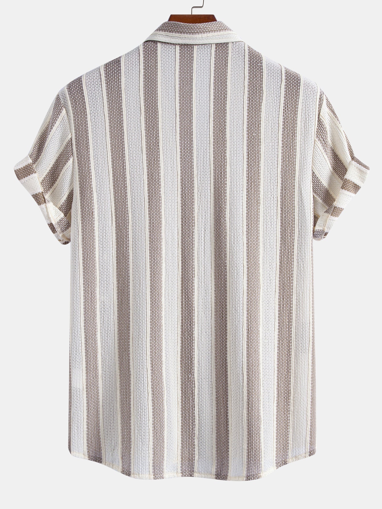 Textured Striped Button Up Shirt & Crinkle Textured Drawstring 5" Shorts