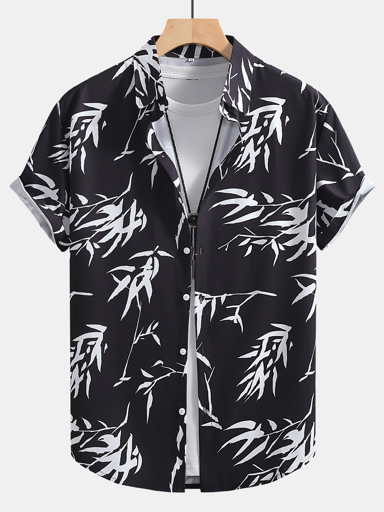 Bamboo Leaves Print Button Up Shirt & Swim Shorts