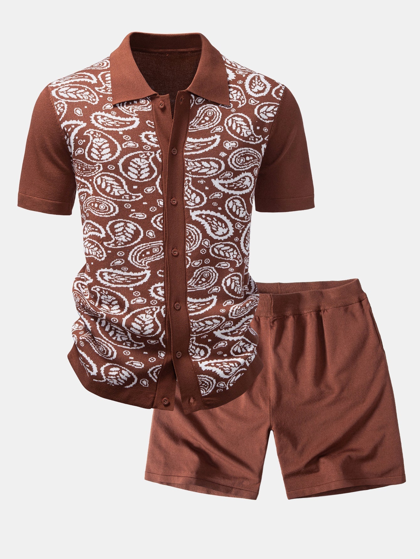 Paisley Button Up Knit Shirt & Knit Shorts