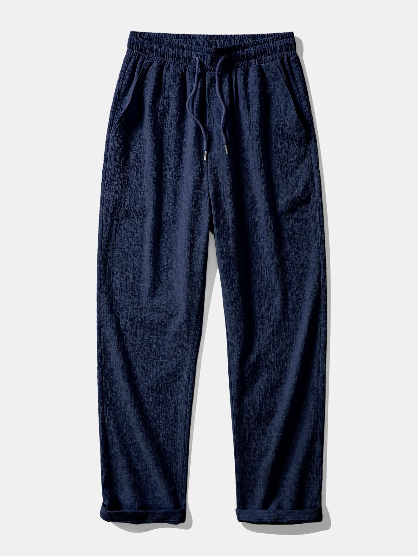Contrast Palm Tree Embroidery Crinkle Shirt & Crinkle Textured Straight Leg Pants