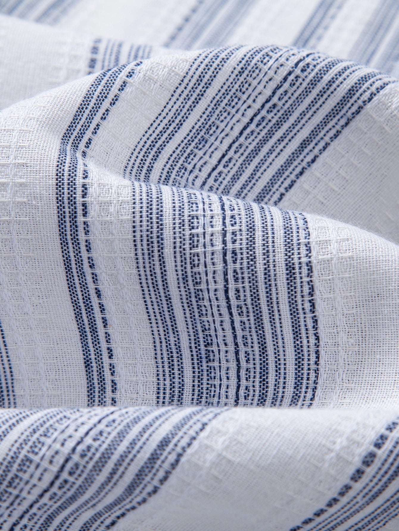 Stripe Linen Look Button Up Shirt & Crinkle Textured Straight Leg Pants