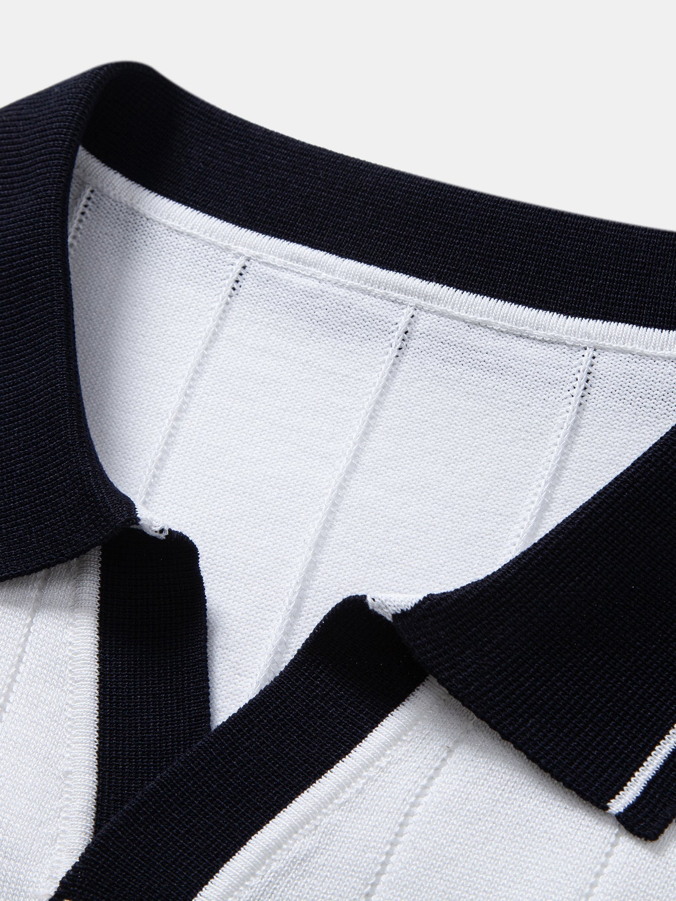 Contrast Trim Ribbed Johnny Collar Knit Polo & Straight Leg Ribbed Pants