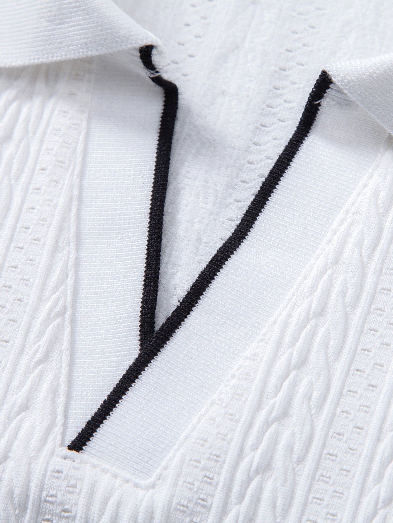 Geometric Jacquard Johnny Collar Polo & Elastic Waist Chino Shorts