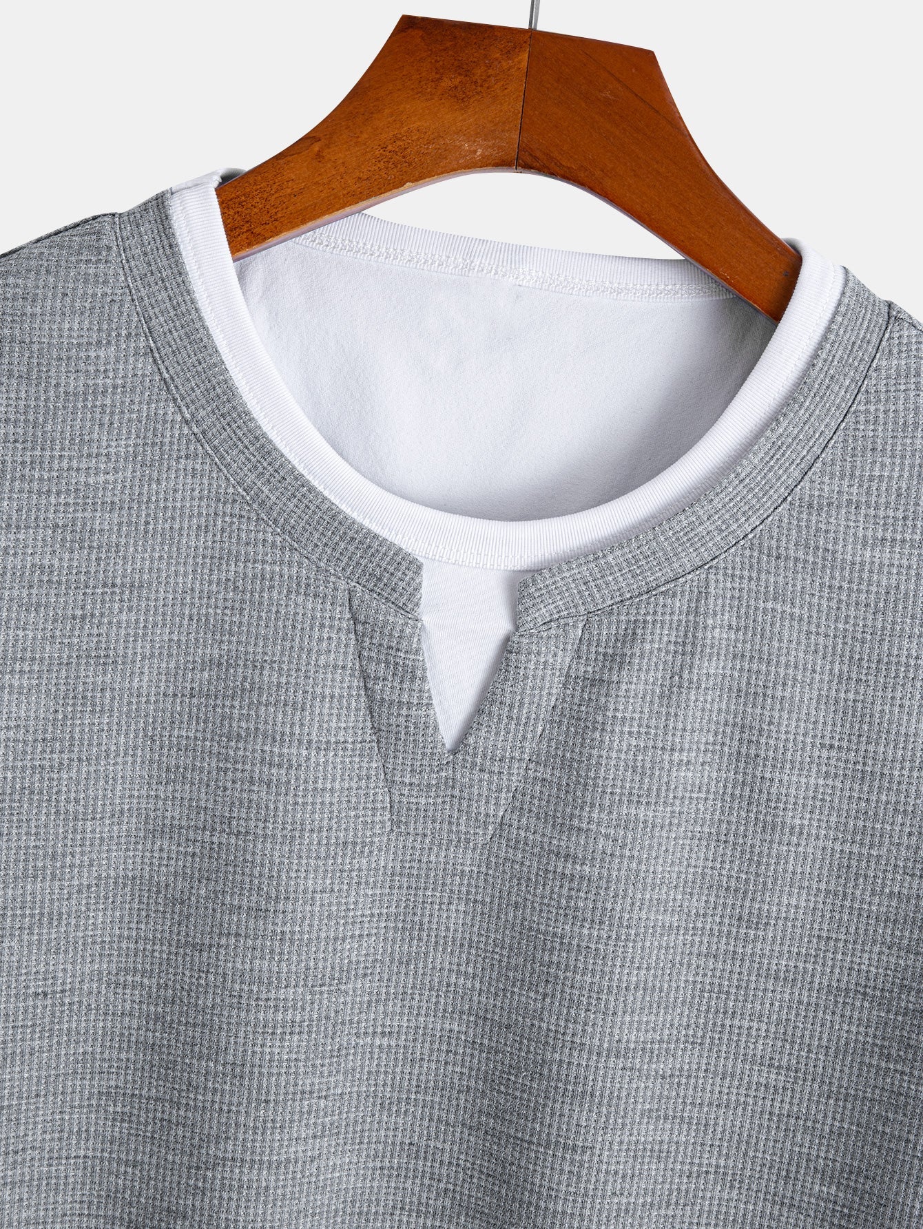 Relax Fit 2 In 1 Notched Collar Waffle T-Shirt & Waffle Pleated Pintuck Straight Leg Pants