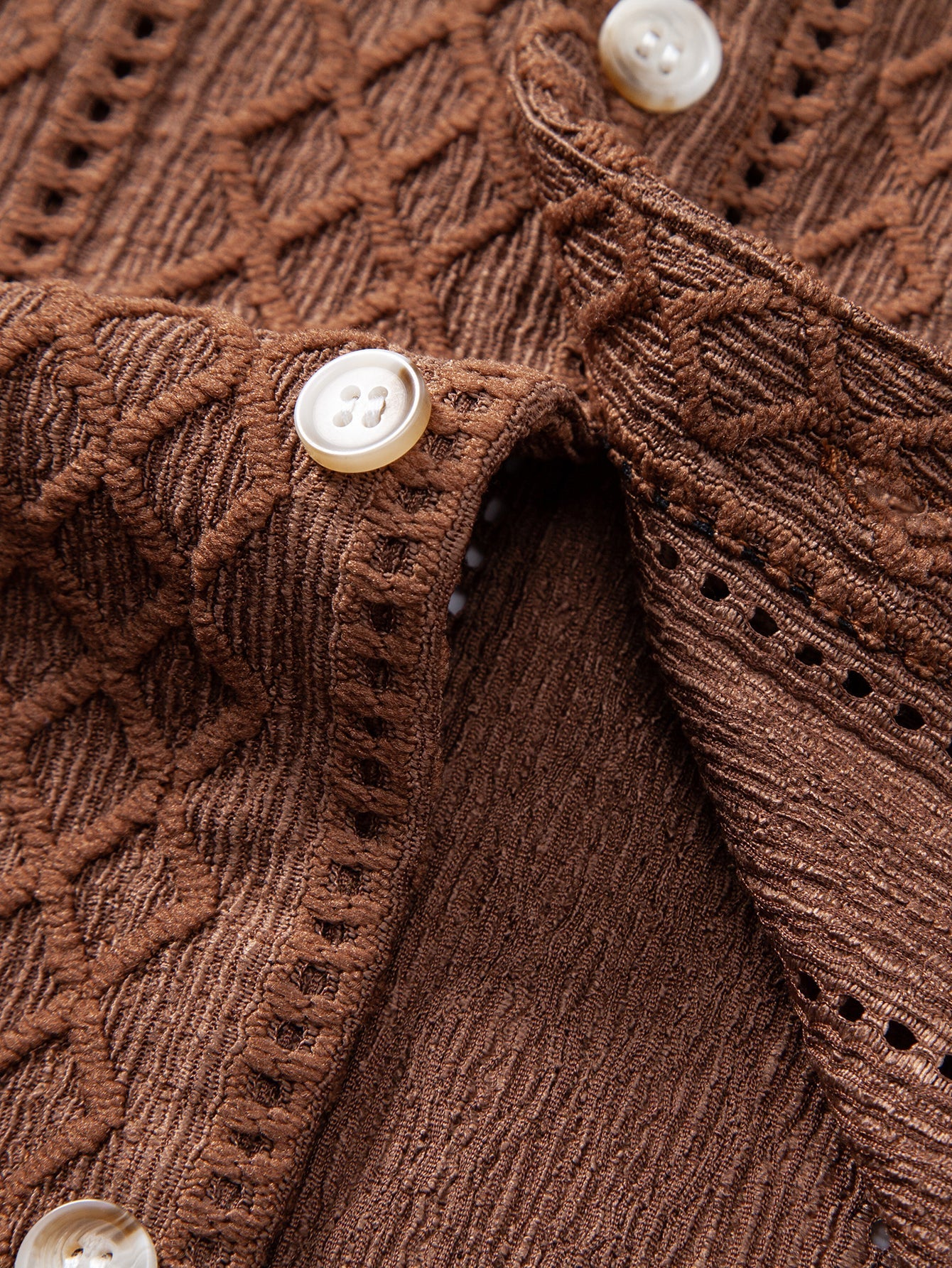 Geometry Rhombus Jacquard Button Up Shirt & Straight Leg Linen Pants