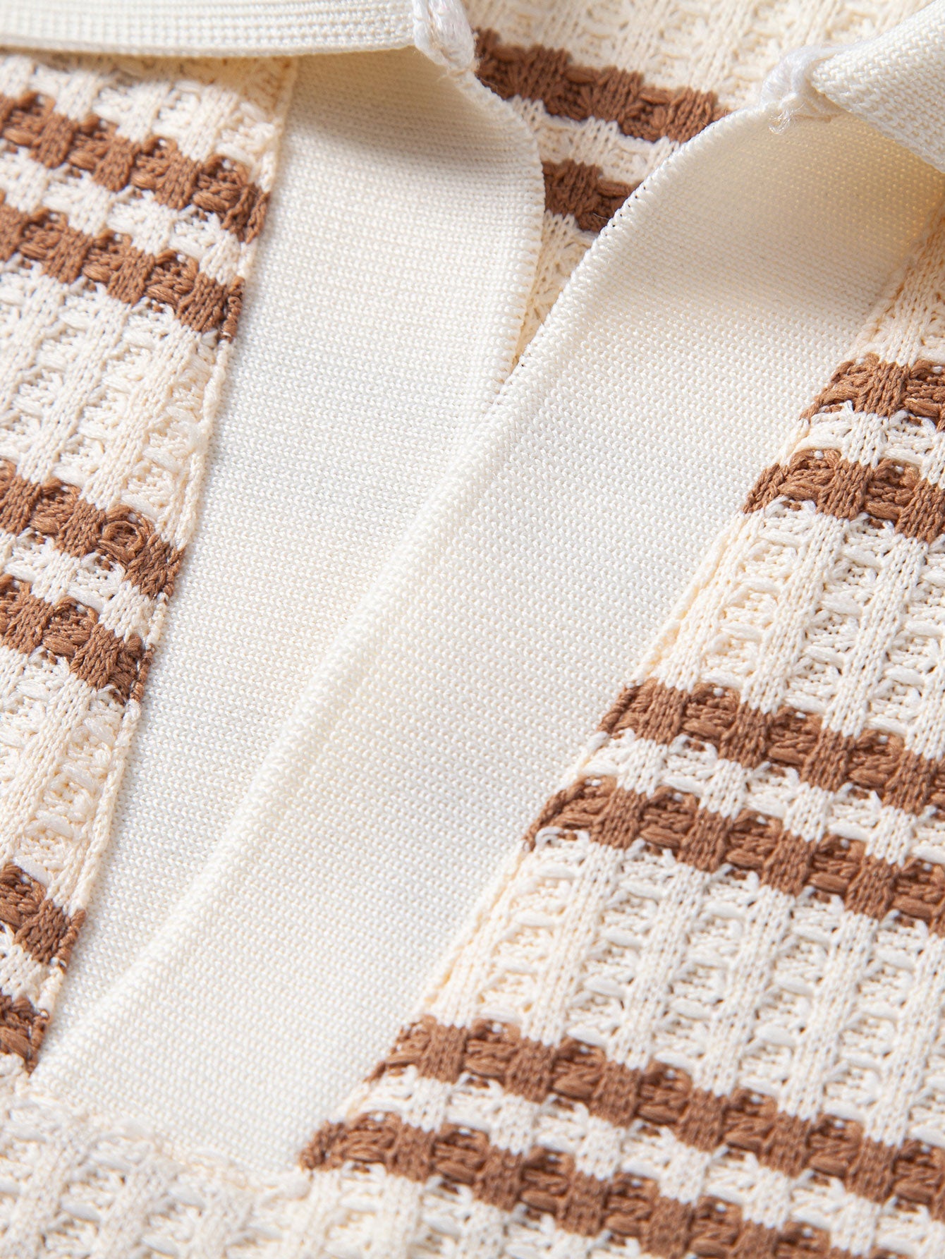 Stripe Waffle Johnny Collar Polo & Straight Leg Linen Pants