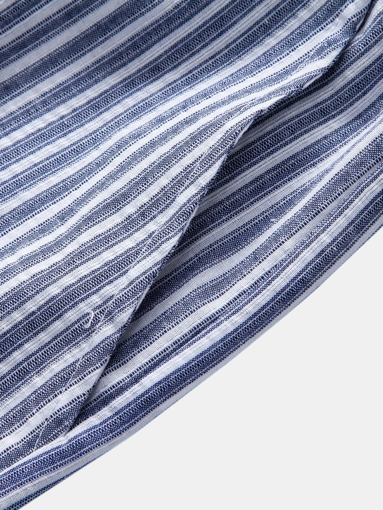 Short Sleeve Linen Look Stand Collar Shirt & Linen Look Stripe Straight Leg Pants