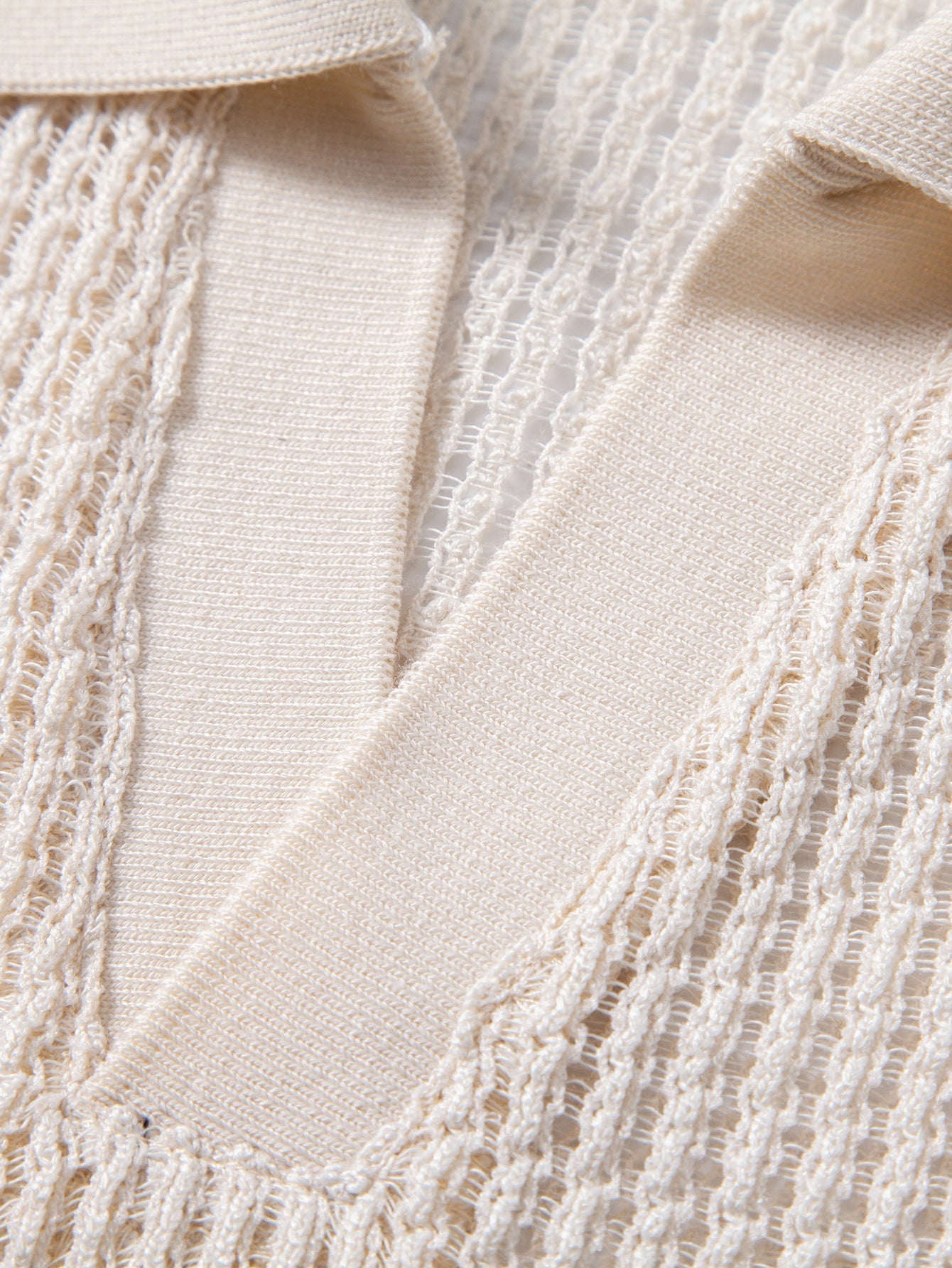 Relax Fit Crocheted V Neck Polo & Straight Leg Linen Pants