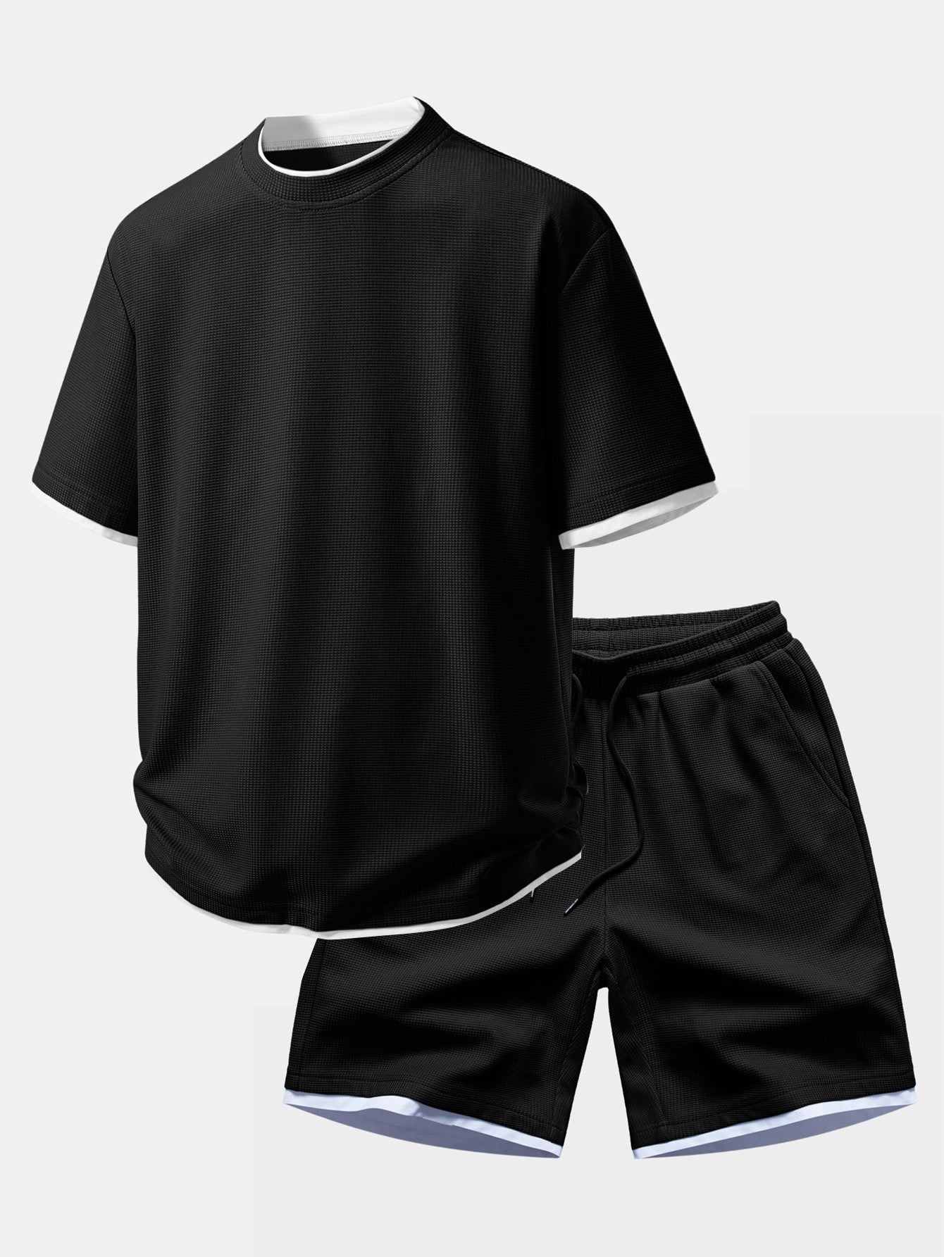 Relax Fit 2 In 1 Waffle Crew Collar T-Shirt & Waffle 7″‌ Shorts