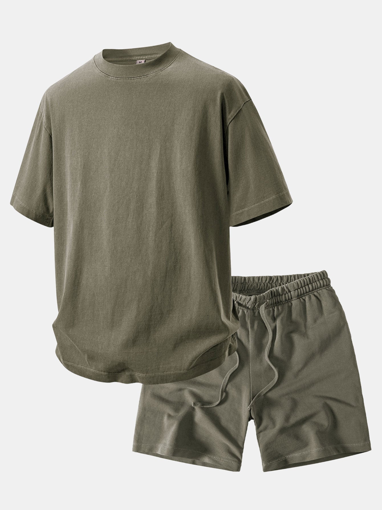 Relax Fit Heavyweight Washed Drop Shoulder T-Shirt & Washed Distressed Drawstring Shorts