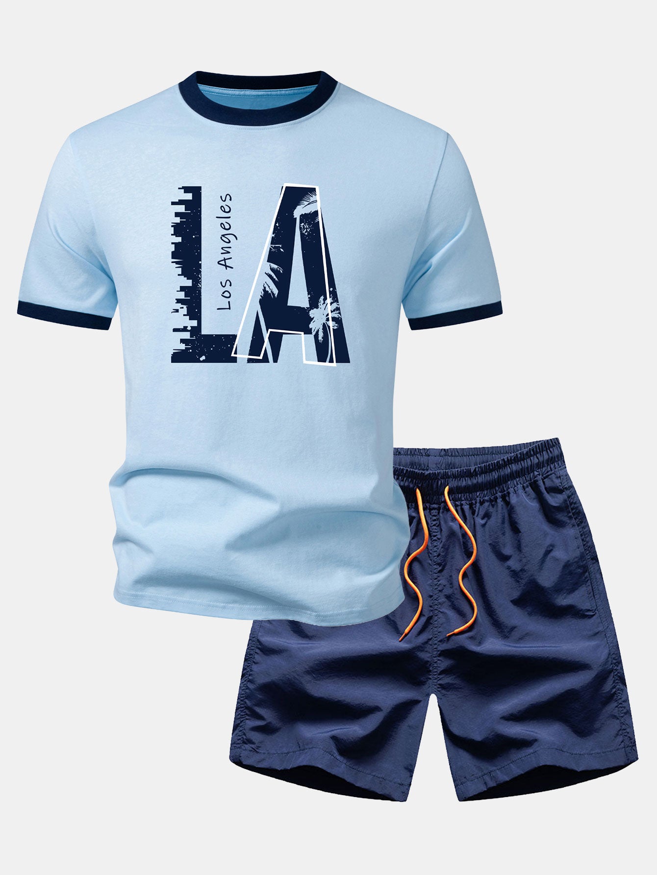 Los Angeles Print Contrast Ringer T-Shirt & Swim Shorts