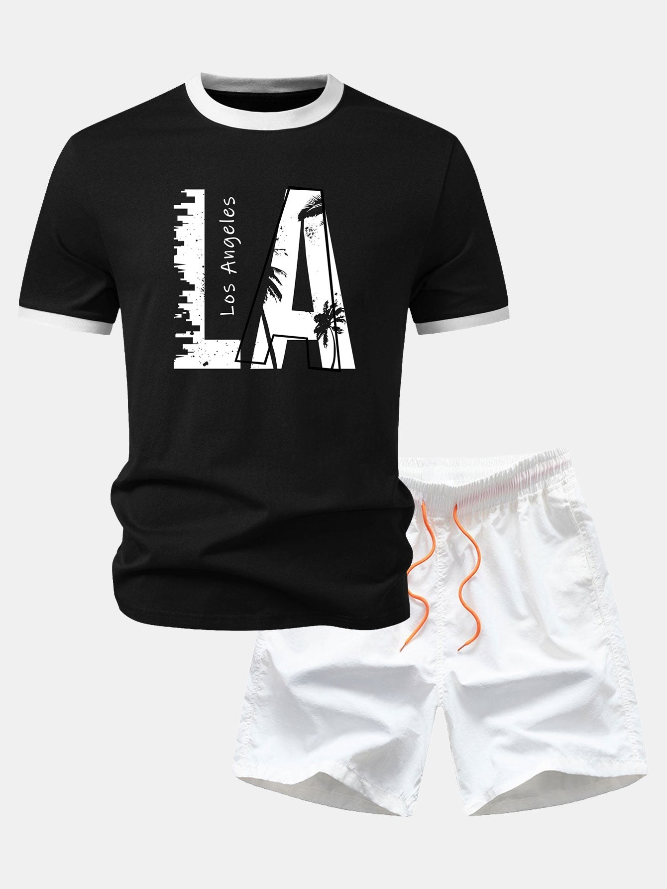 Los Angeles Print Contrast Ringer T-Shirt & Swim Shorts
