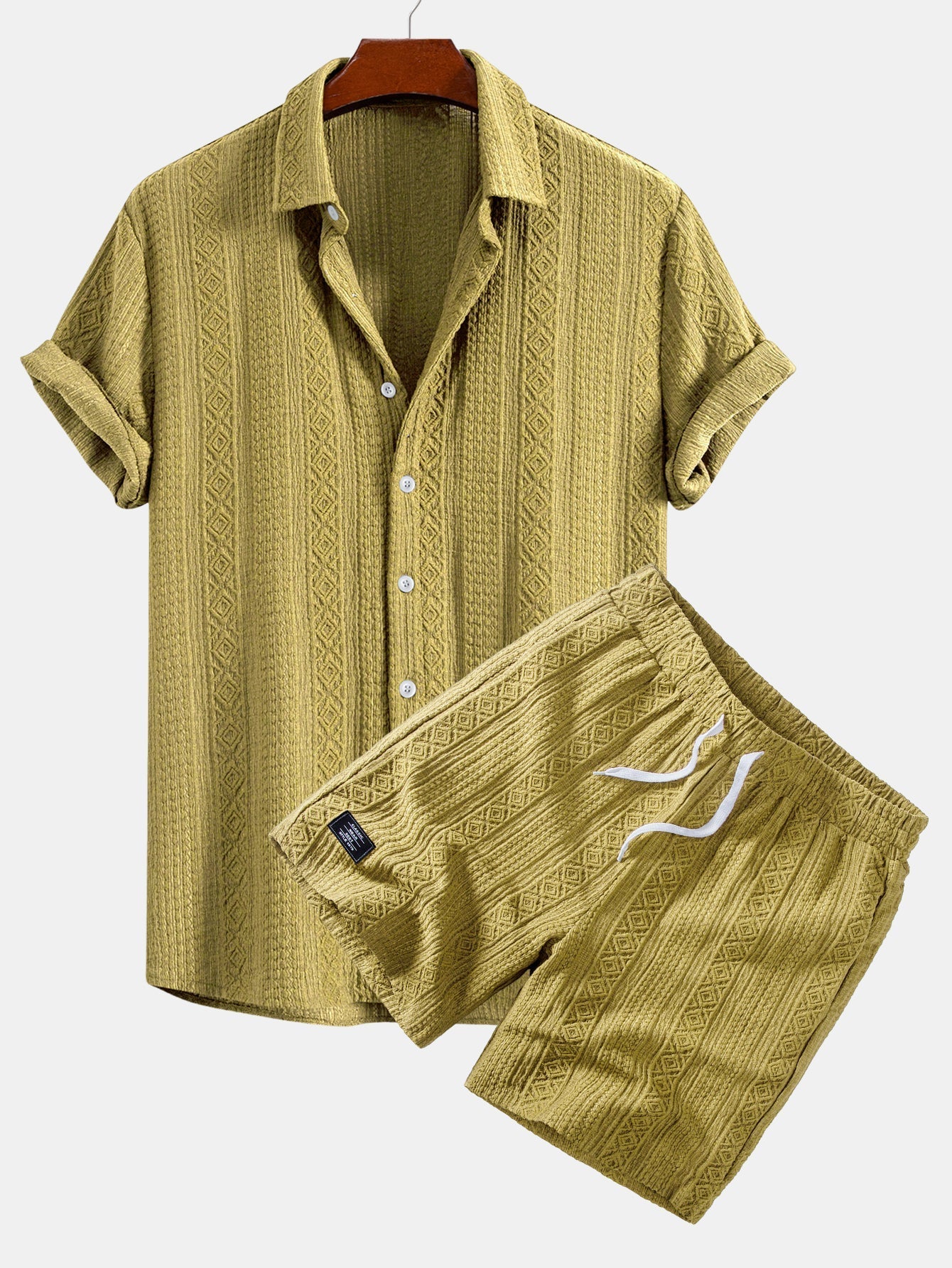 Geometry Jacquard Button Up Shirt & Drawstring 8" Shorts Set