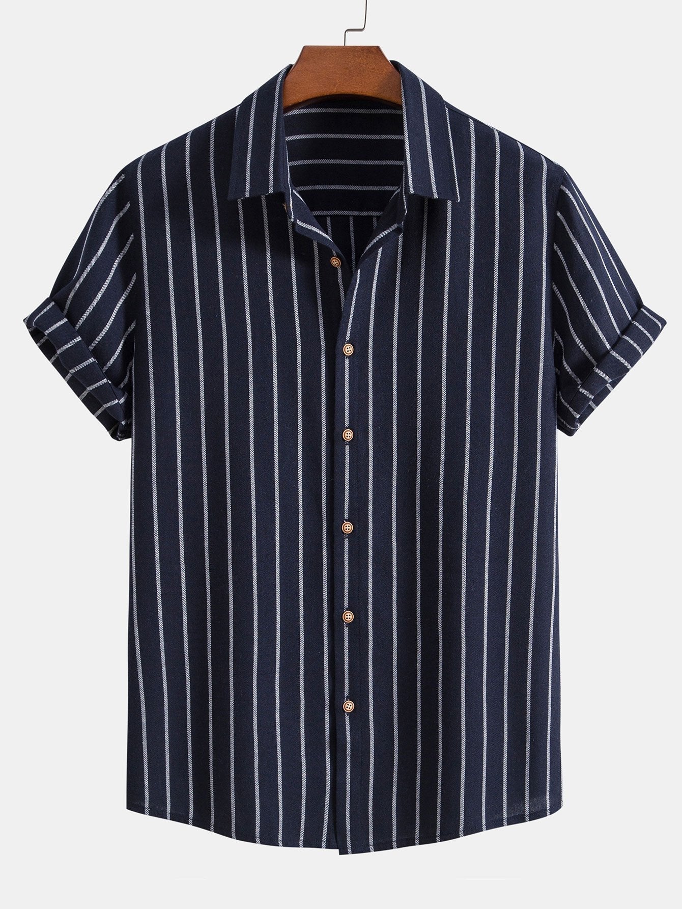 Cotton Blend Striped Button Up Shirt & Crinkle Textured Drawstring 5" Shorts