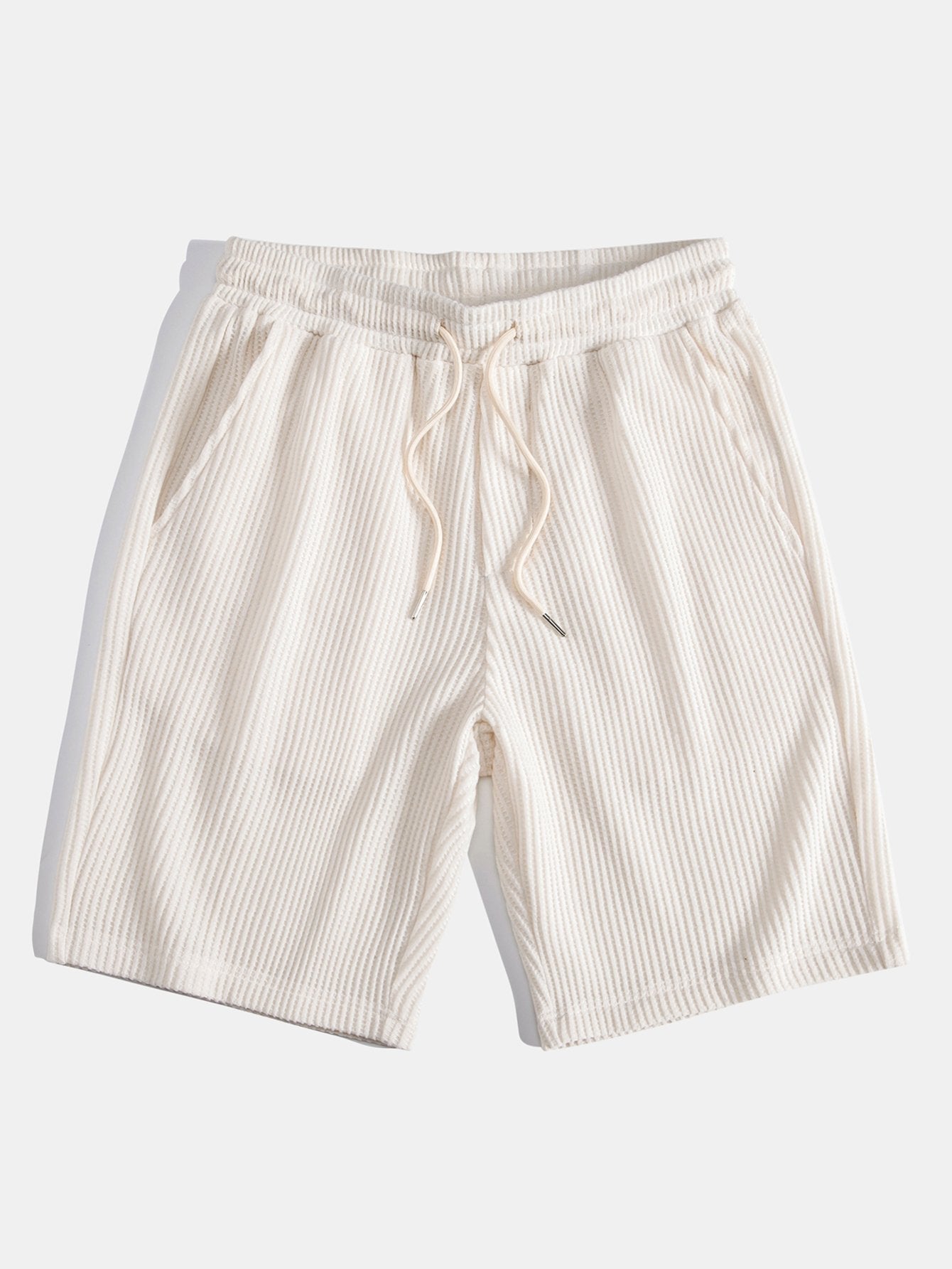 Waffle Ribbed Hem T-Shirt & Drawstring Knit Waffle Shorts