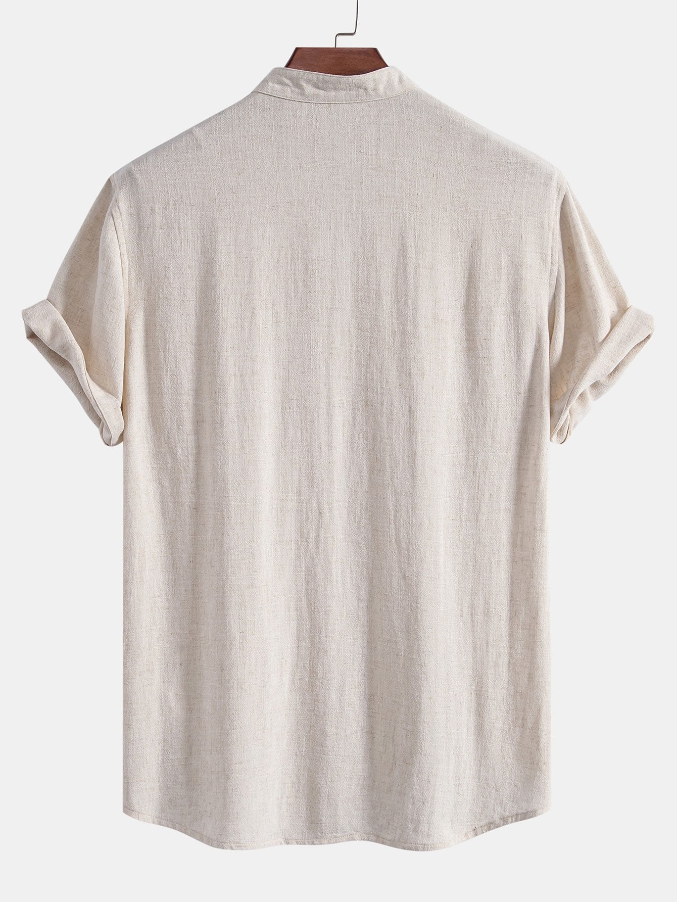 Short Sleeve V Neck Linen Rayon Blend Shirt & Linen Blend Drawstring 7" Shorts